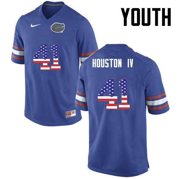 Florida Gators Youth #41 James Houston IV College Football Jersey USA Flag Fashion Blue